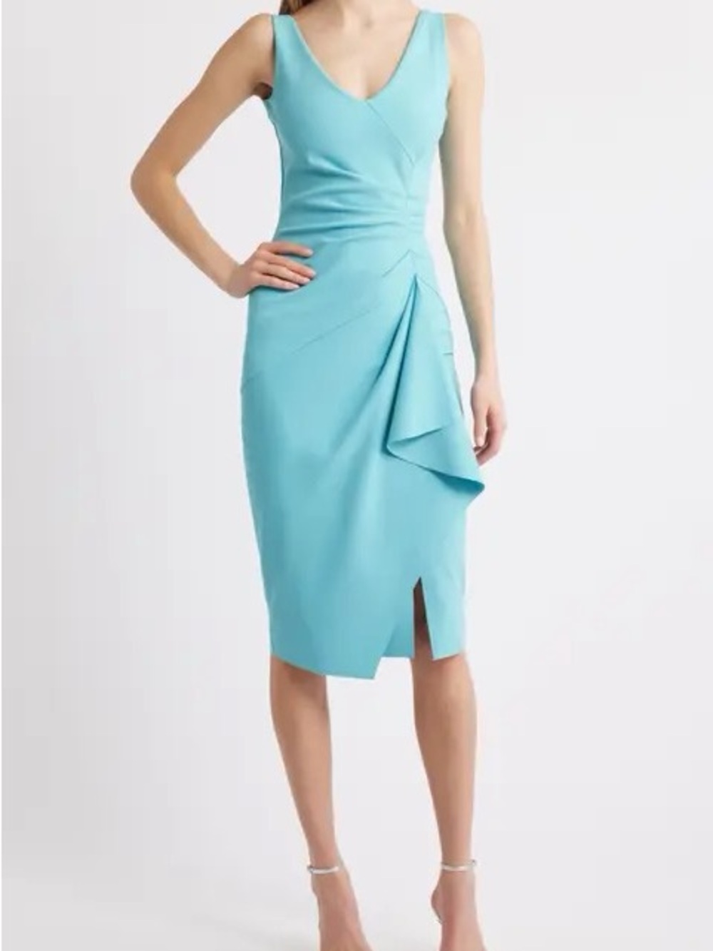 NWT Chiara Boni Aqua Blue Midi Dress with Draped Detail $695 US